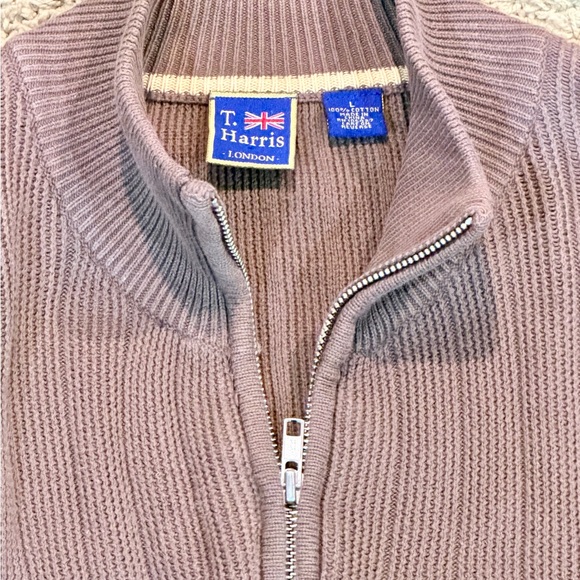 T Harris London Pullover Mens Quarter Zip Brown Sweater Casual Large - Picture 4 of 4